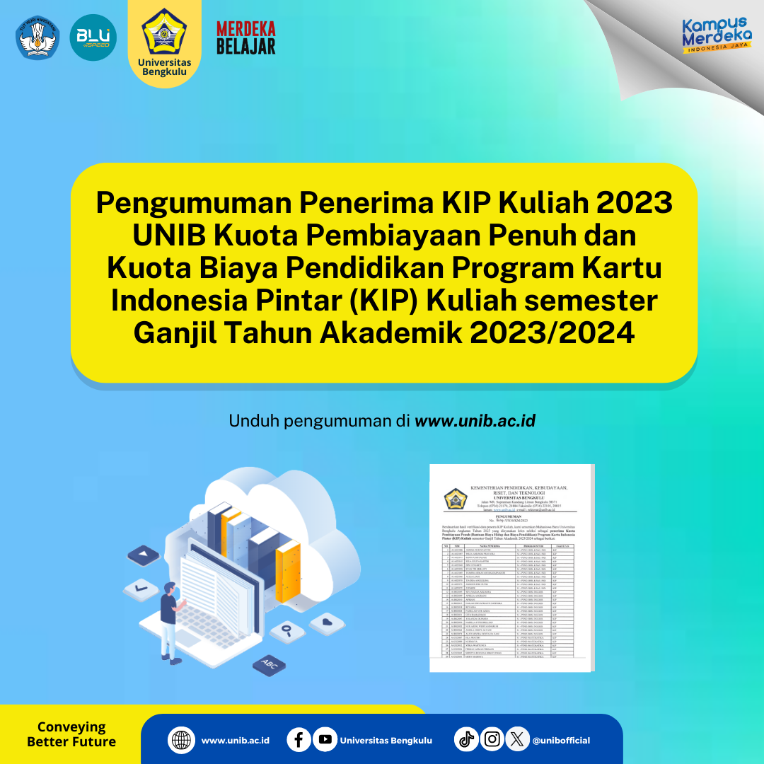 Pengumuman Penerima Kip Kuliah 2023 Unib Kuota Pembiayaan Penuh Dan 