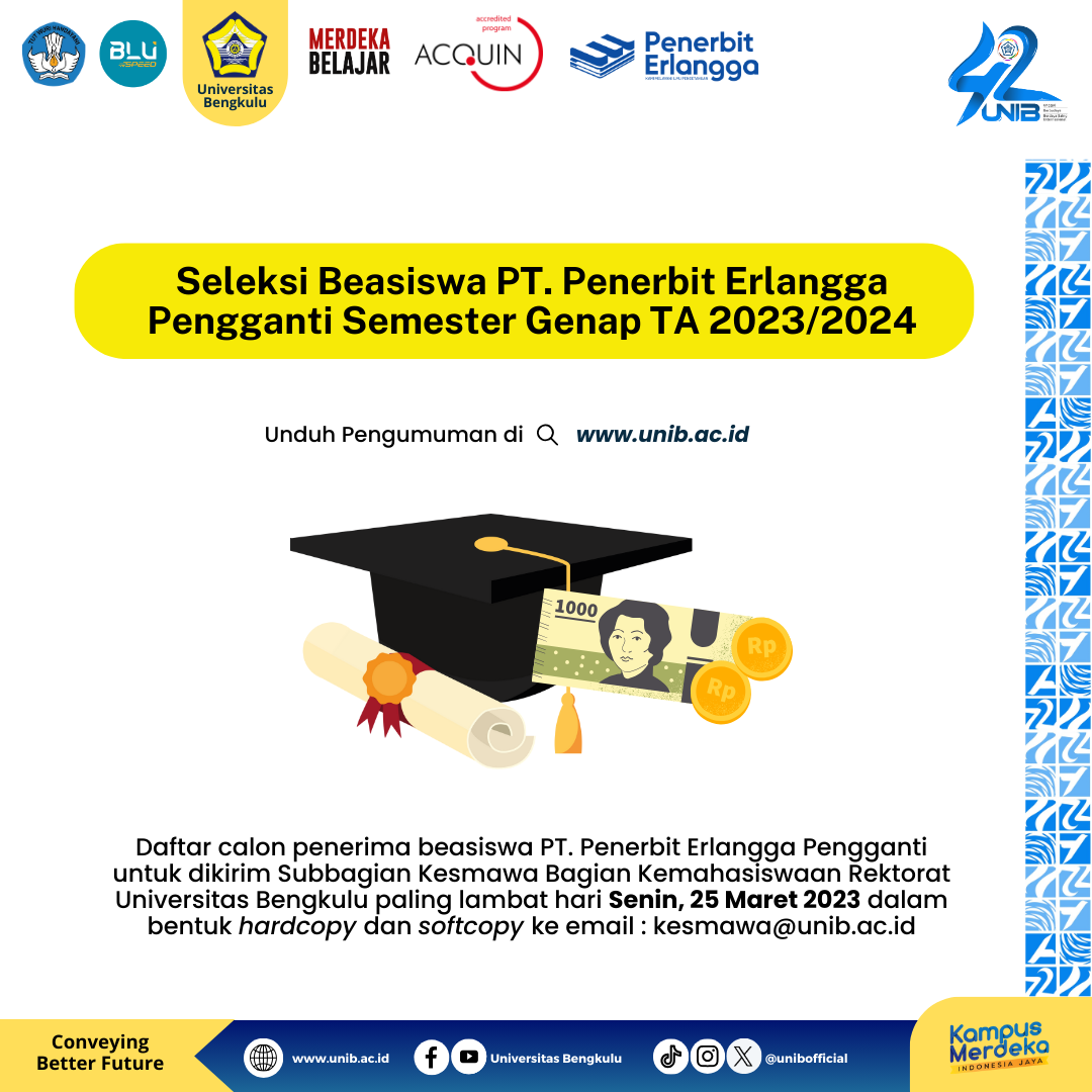 Seleksi Beasiswa PT. Penerbit Erlangga Pengganti Semester Genap TA 2023 ...